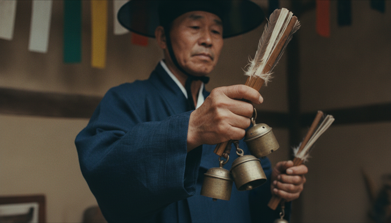세계의 재회 주술 붉은 실과 매듭이 정갈하게 놓인 전통적인 민속 소품