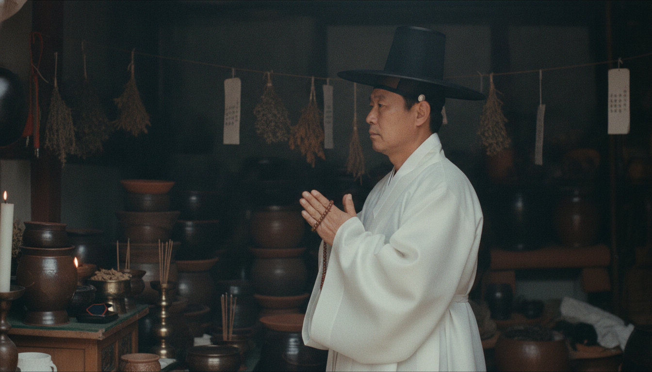 재회비방 방법 강원도 태백산 깊은 숲속 신당의 전경과 산기도 모습