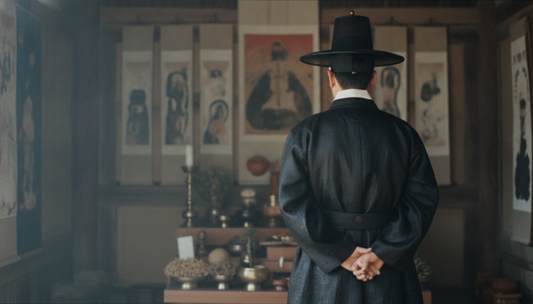 재회 부적 후기 태백산 신당에서 촛불을 켜고 기도하는 금은도령의 뒷모습