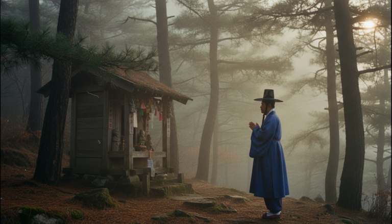 인연합의 태백산 당골 자락의 고요한 새벽 신당 전경