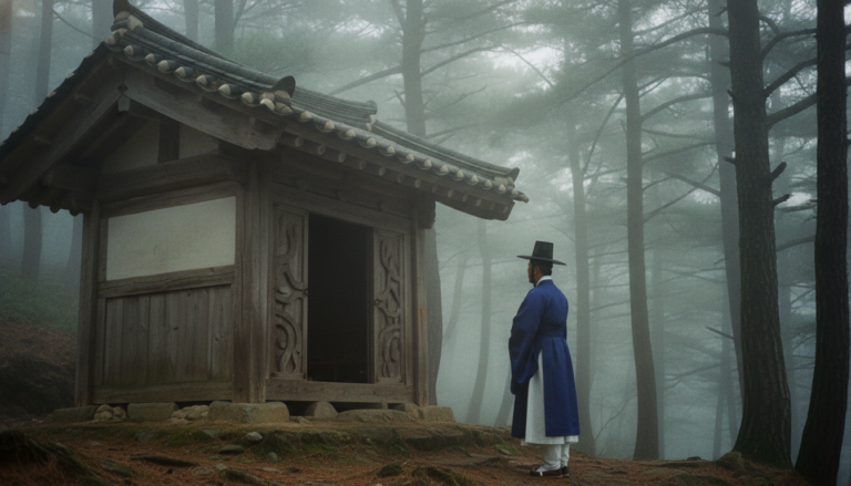 재회부적 종류 태백산 당골 자락의 고요한 새벽 신당 전경