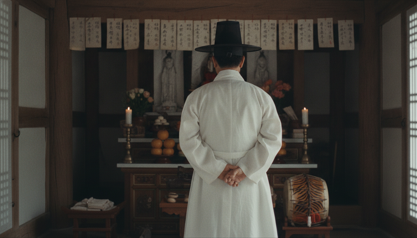 사주 궁합 신령님 앞에 올린 맑은 옥수와 정성스러운 제물