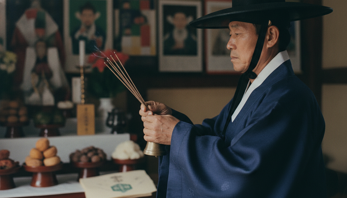 합격부적 정성스럽게 경면주사로 부적을 써 내려가는 손길
