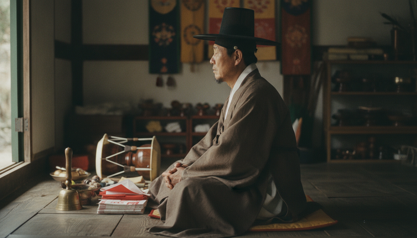 합격부적 금은신당의 따뜻한 상담실 전경과 차 한 잔