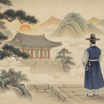 우환굿 태백산 신당의 고요한 새벽 전경과 촛불
