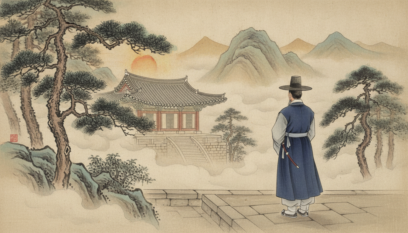 우환굿 태백산 신당의 고요한 새벽 전경과 촛불