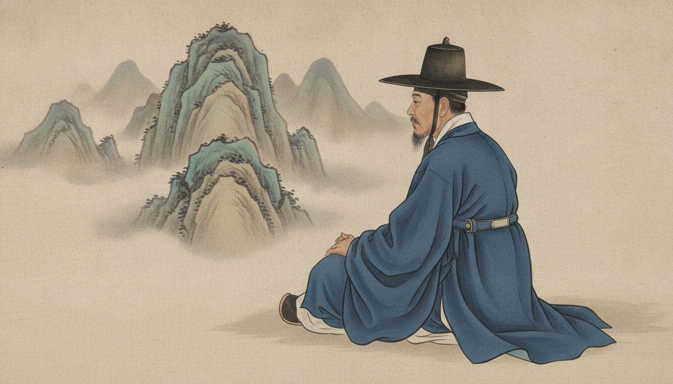 사주 궁합 사주 단자와 붉은 실이 놓인 조용한 신당 내부