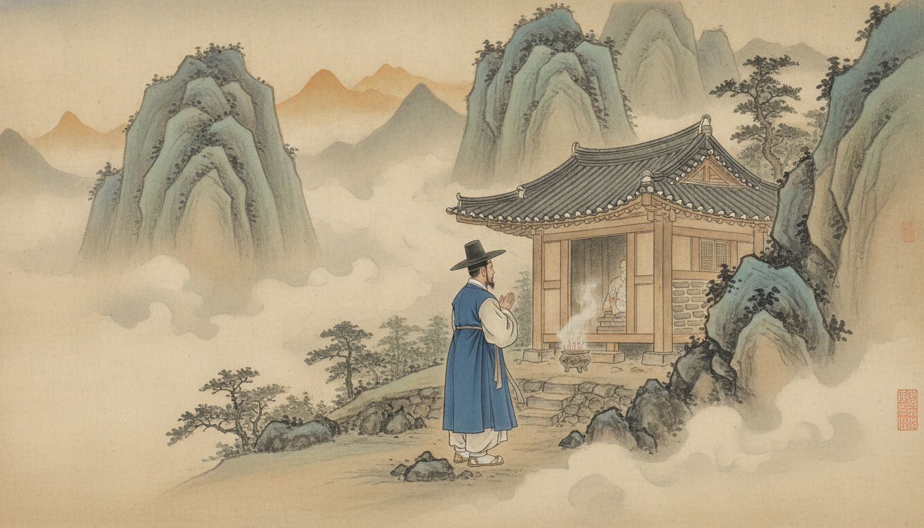 인연합의 태백산 당골 자락의 고요한 새벽 신당 전경