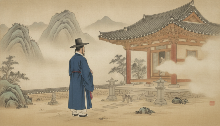 권태기 이별 재회 태백산 당골 자락 산속 신당의 고요한 새벽 전경