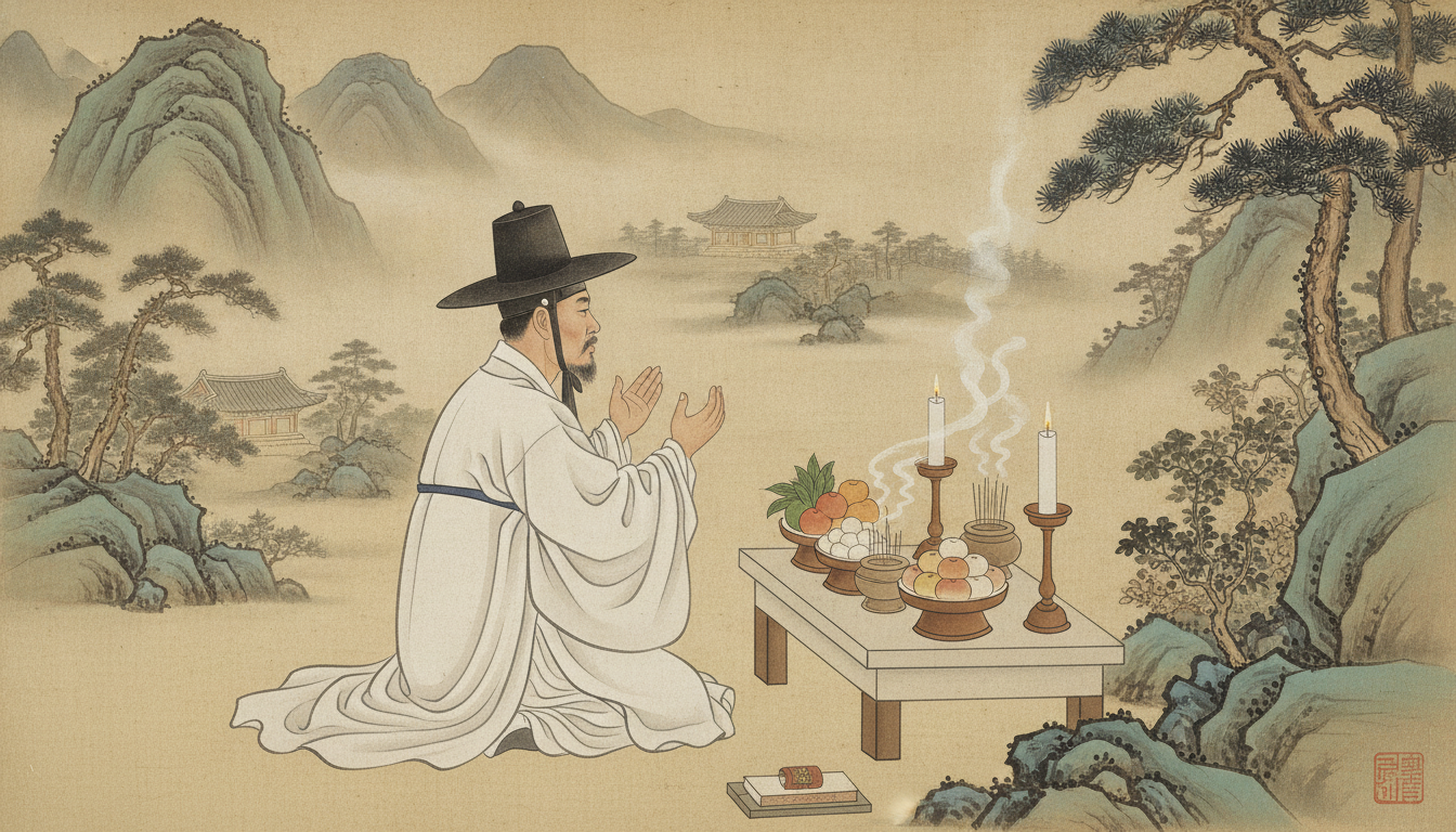 재회부적 만드는 법 황초와 정화수가 놓인 제단 위에 정갈하게 놓인 노란 부적 종이