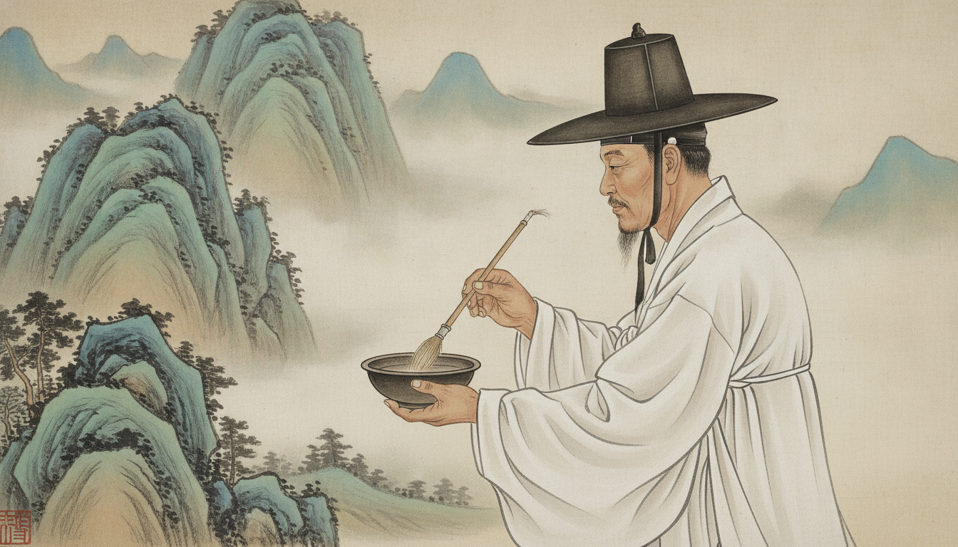 재회부적 만드는 법 경면주사를 개어 붓으로 정성스럽게 부적 문양을 써 내려가는 손길