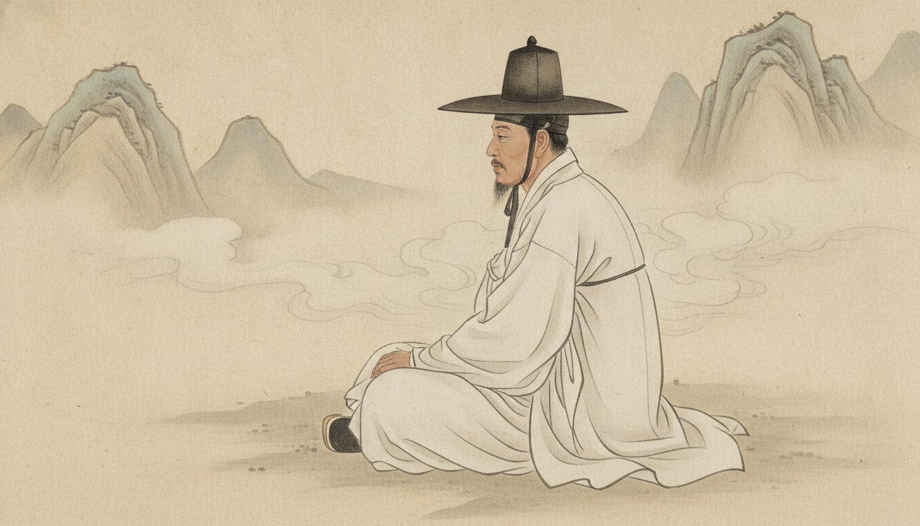 여우부적 여떼부적 산속 고요한 바위 위에서 명상하며 기운을 고르는 모습