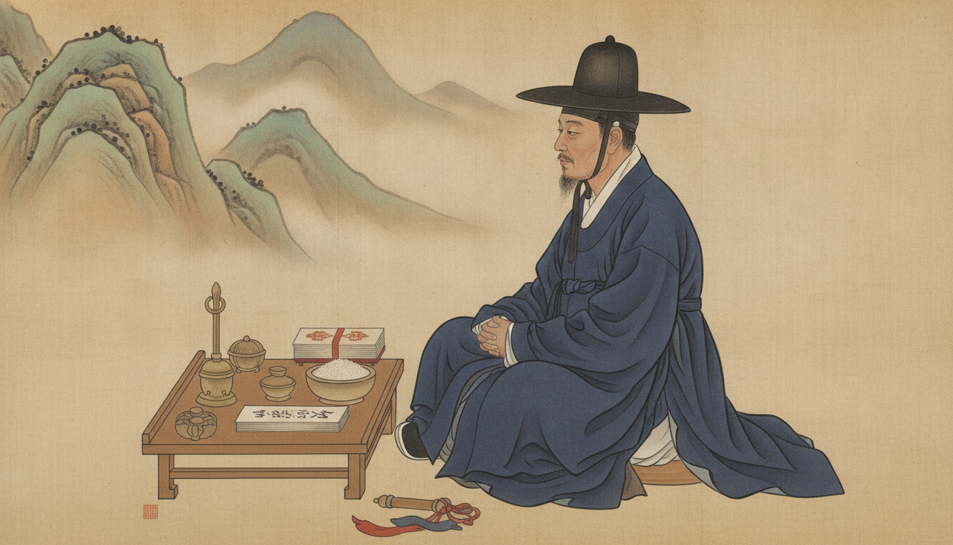 궁합 보는법 두 사람의 이름이 적힌 붉은 실과 정화수 그릇