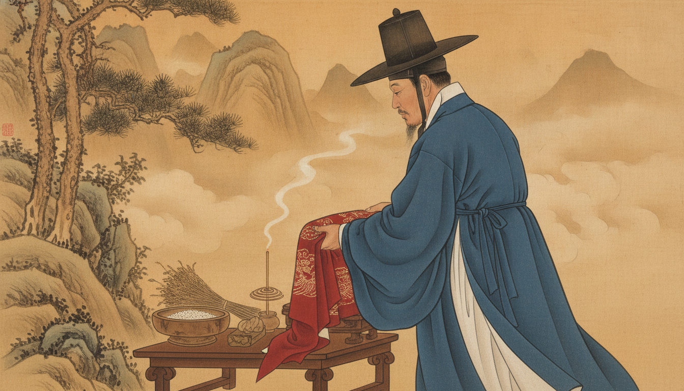 이사 택일 손없는날 전통 달력 위에 놓인 붉은 실과 엽전