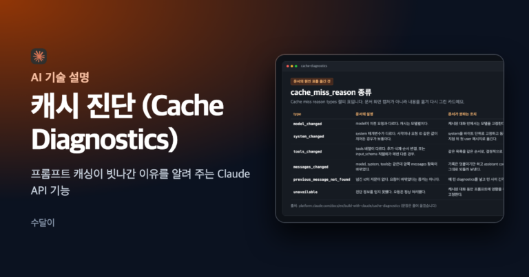 Claude API 캐시 진단이 두 요청을 비교하는 순서를 그린 대표 이미지