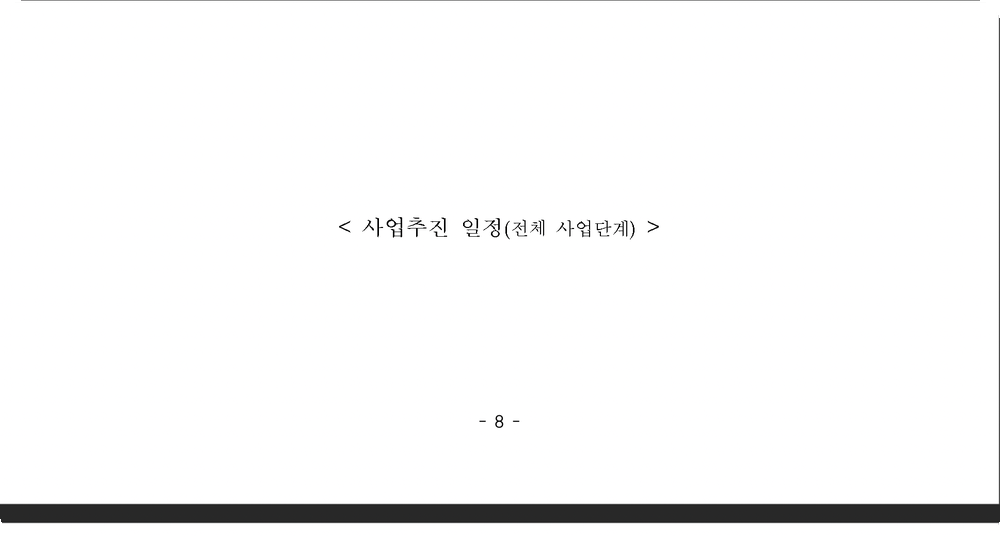 챗GPT가 돌려준 hwp의 8쪽을 한글에서 연 화면. 사업추진 일정 제목만 남고 나머지는 비어 있다